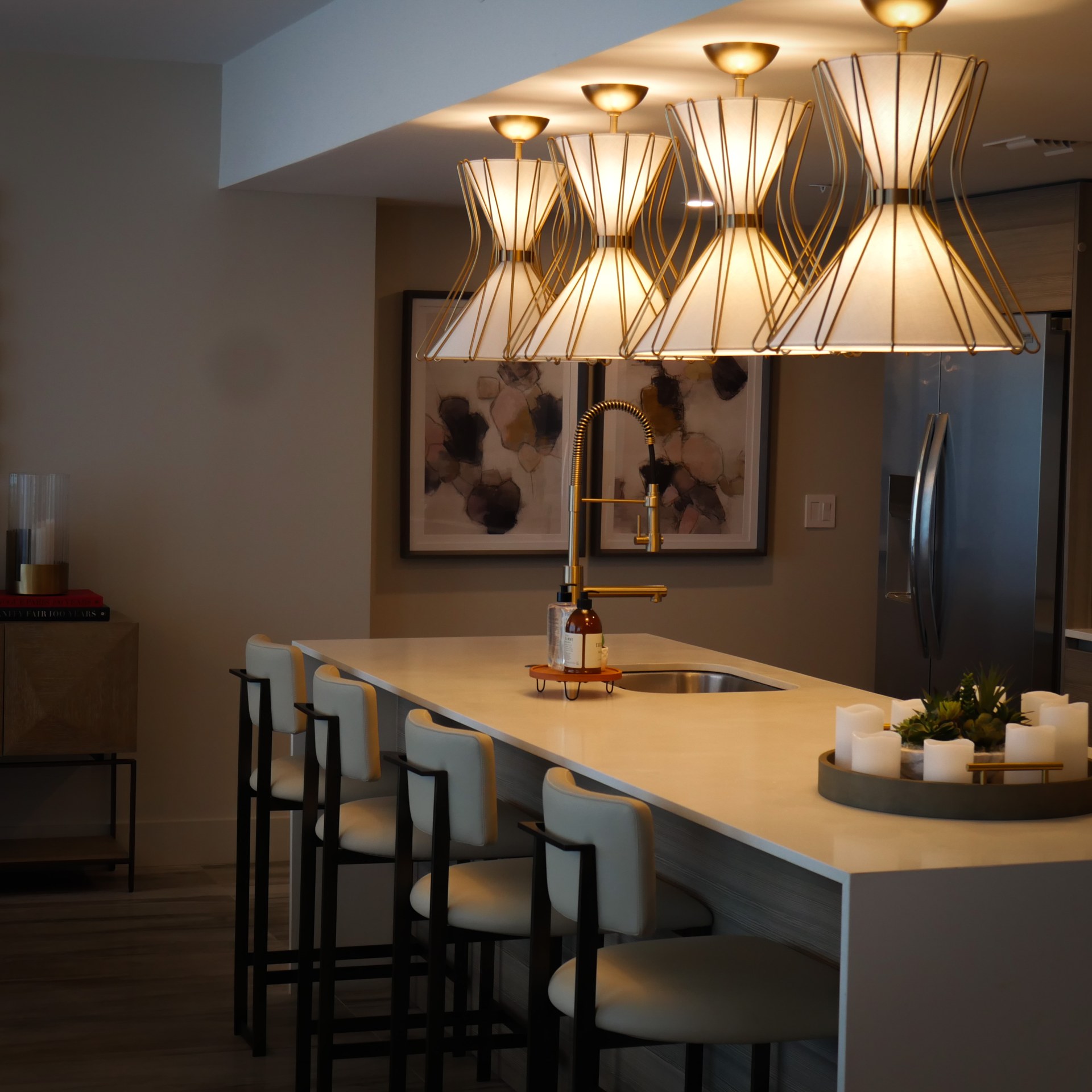 Sculptural kitchen lighting at Indian Creek Penthouse